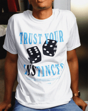 Load image into Gallery viewer, Blue/White "INSTINCTS" Tee