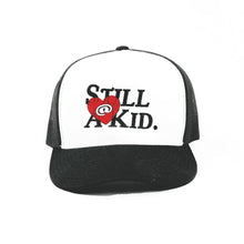 Load image into Gallery viewer, Black/White "@heart" Trucker Hat