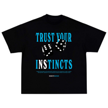 Load image into Gallery viewer, Blue/Black "INSTINCTS" Tee